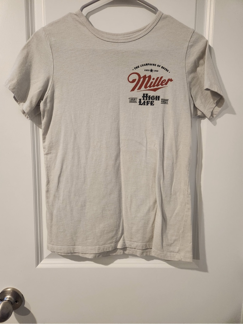 Two Miller High Life Short Sleeve Tees - Cream with Red Logo